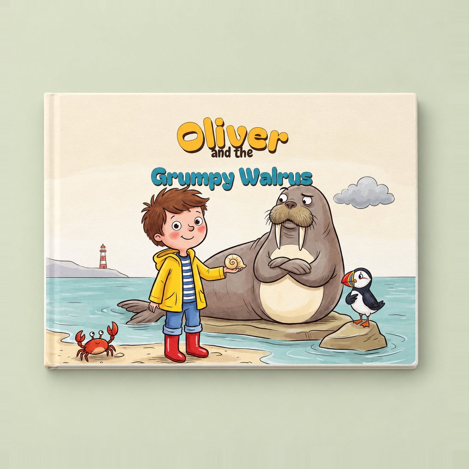 The personalised hardcover sample, showing the title and example child.
