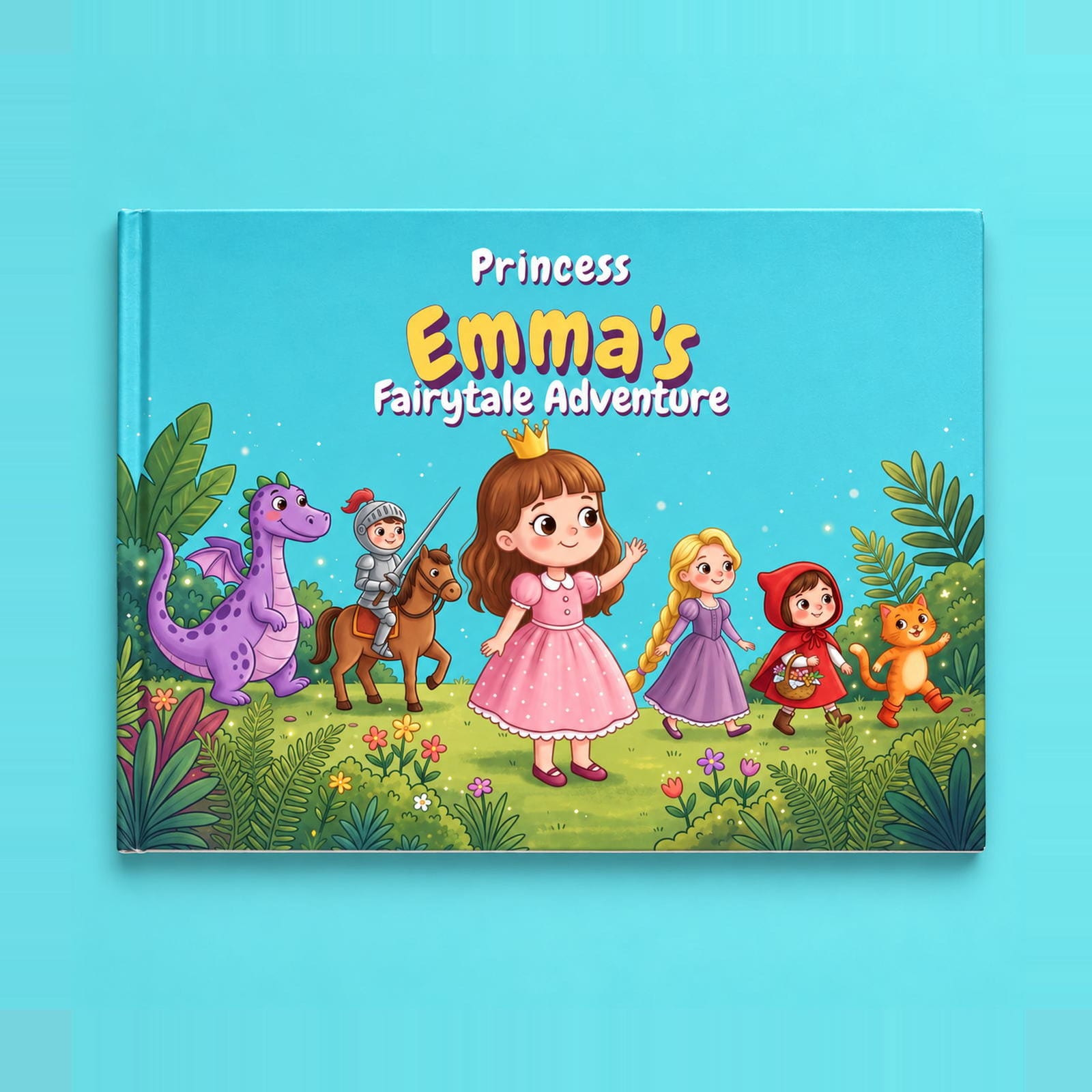 The personalised hardcover sample, showing the title and example child.