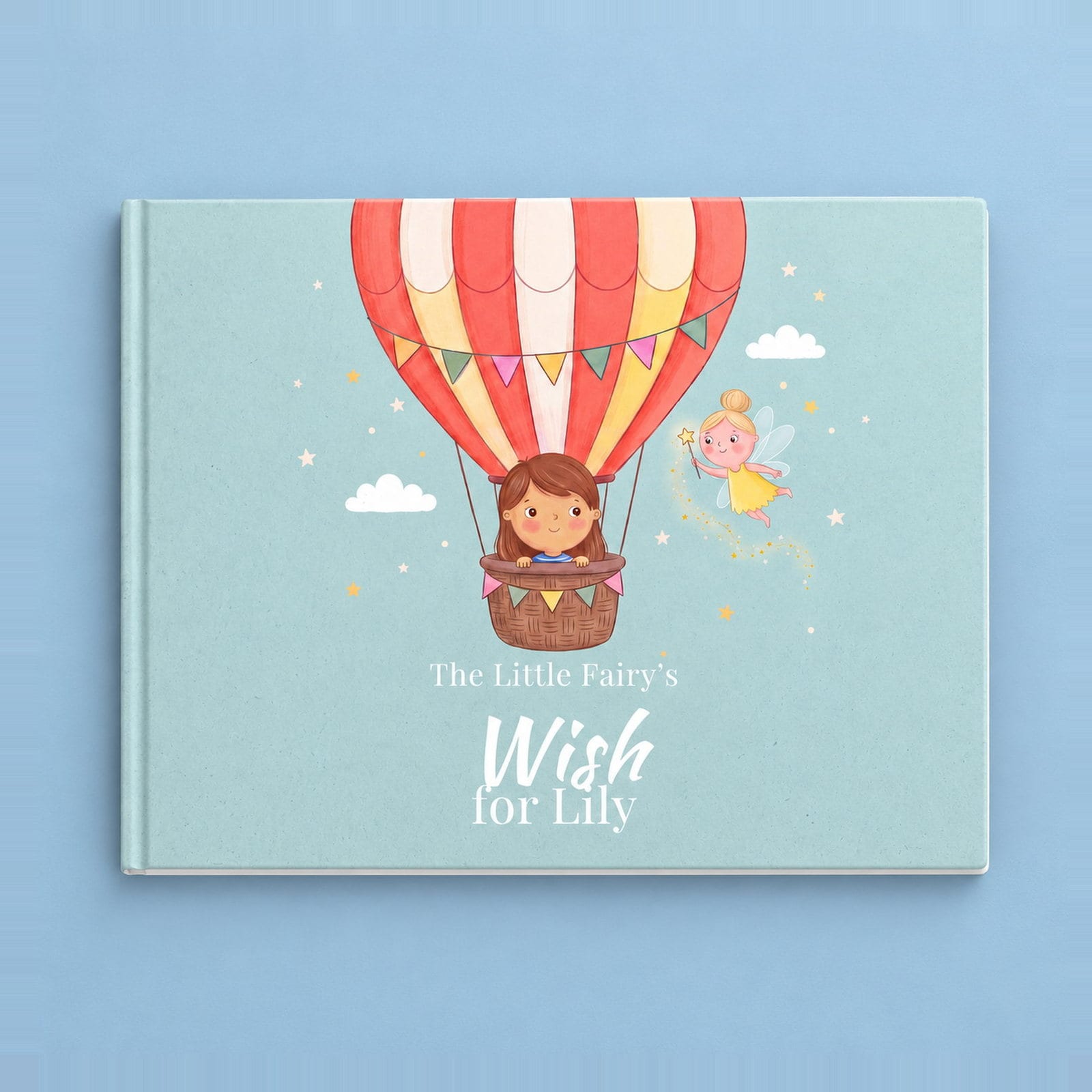 The personalised hardcover sample, showing the title and example child.