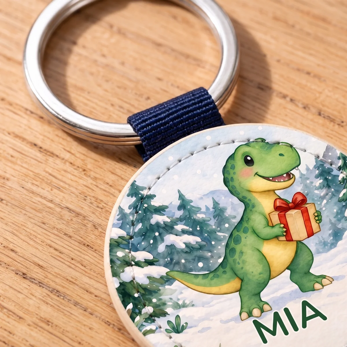 Gepersonaliseerde sleutelhanger van kunstleer - Dino-kerstpost, Afbeelding 6 van 6