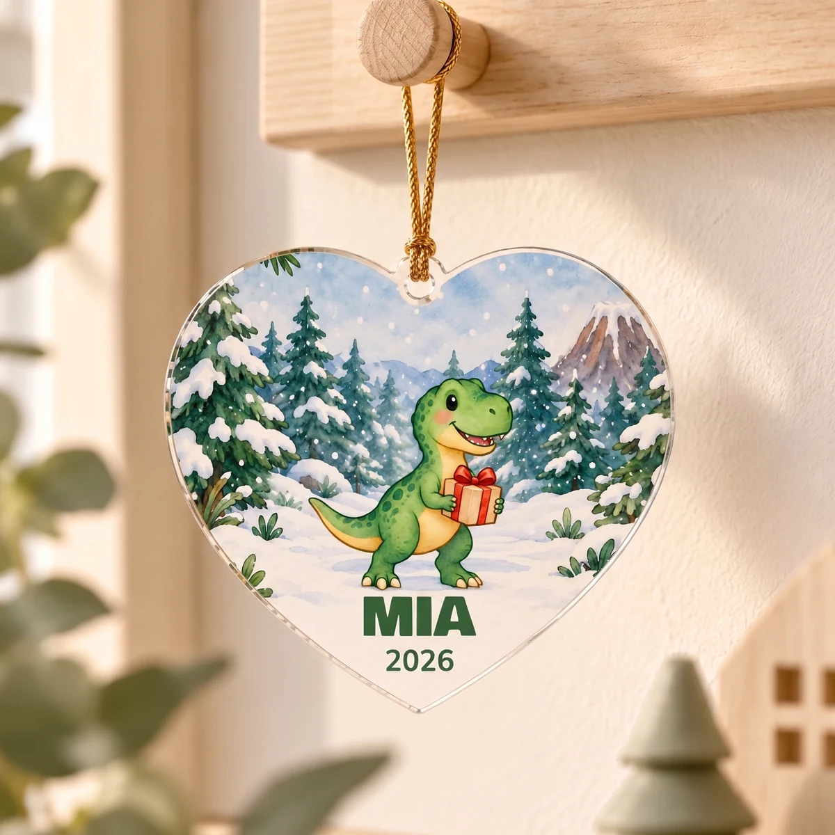 Personalisiertes Acryl-Ornament - Dino-Weihnachtspost · Herz, Bild 2 von 6