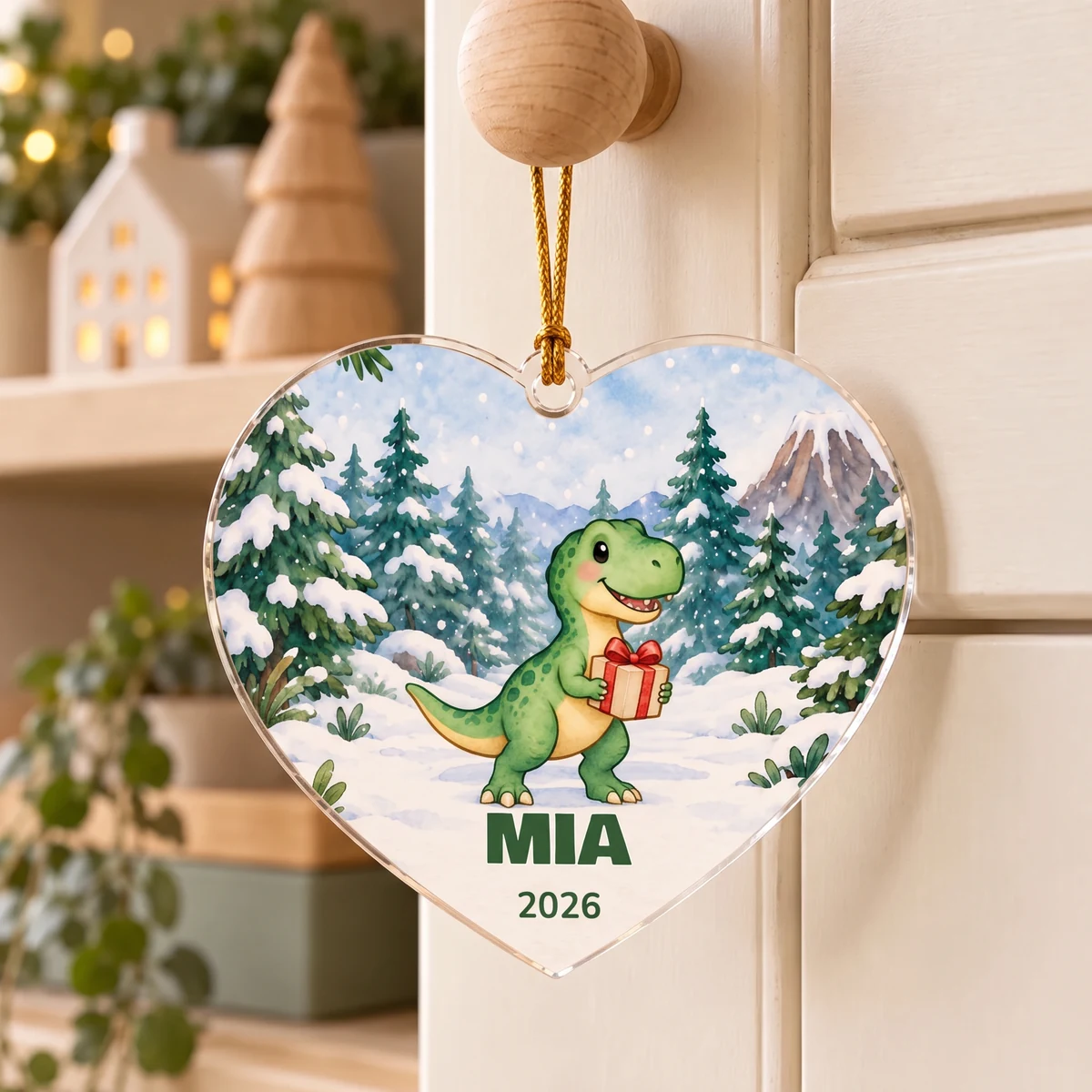 Personalisiertes Acryl-Ornament - Dino-Weihnachtspost · Herz, Bild 4 von 6