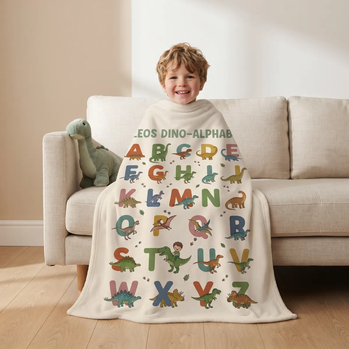 Personalisierte Kuscheldecke - Dino-Alphabet, Bild 2 von 5