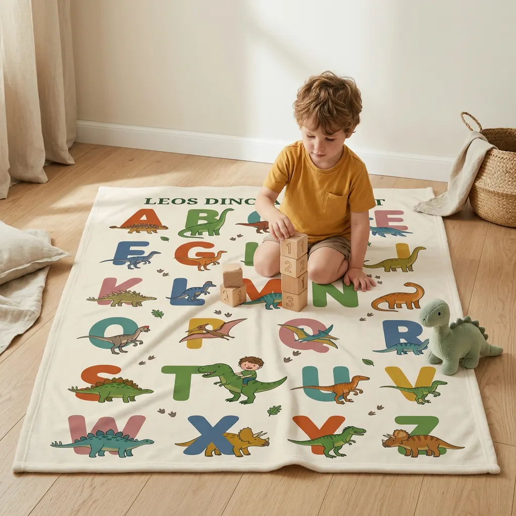 Personalisierte Kuscheldecke - Dino-Alphabet, Bild 3 von 5