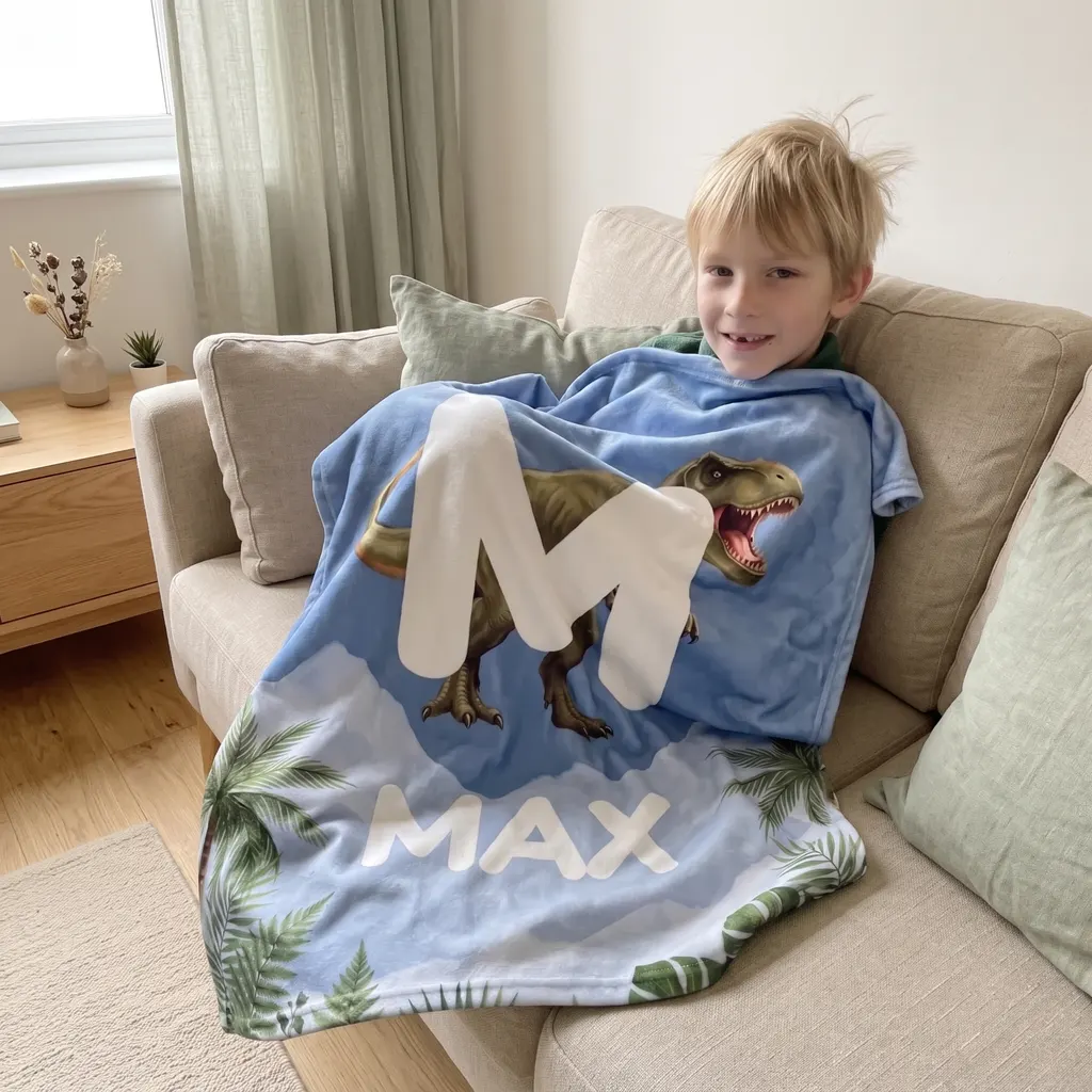 Personalisierte Kuscheldecke - Dino-Initiale, Bild 2 von 7