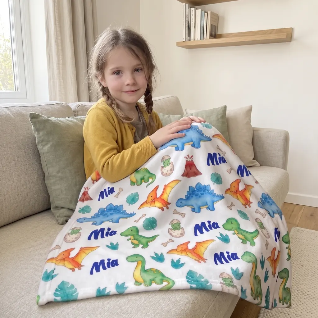 Personalisierte Kuscheldecke - Dino-Muster, Bild 2 von 6