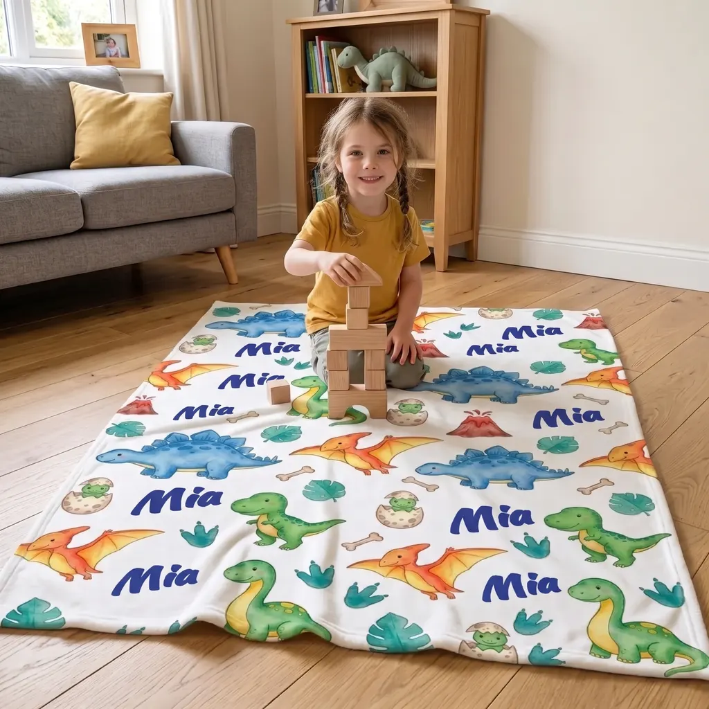 Personalisierte Kuscheldecke - Dino-Muster, Bild 3 von 6