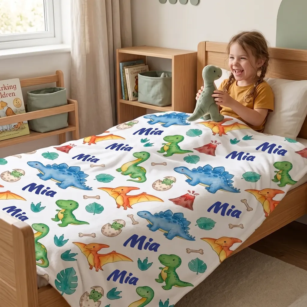 Personalisierte Kuscheldecke - Dino-Muster, Bild 4 von 6