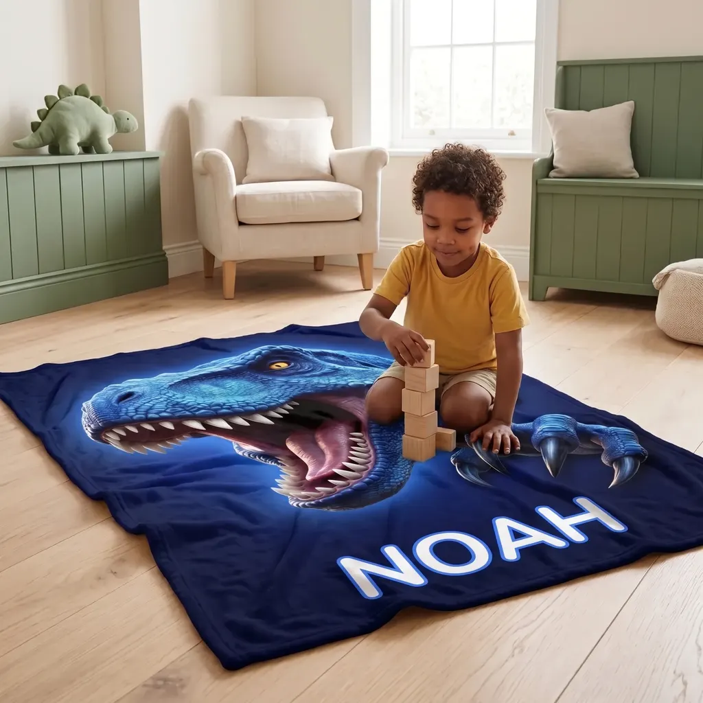Plaid personnalisé - T-Rex bleu, Image 3 sur 6