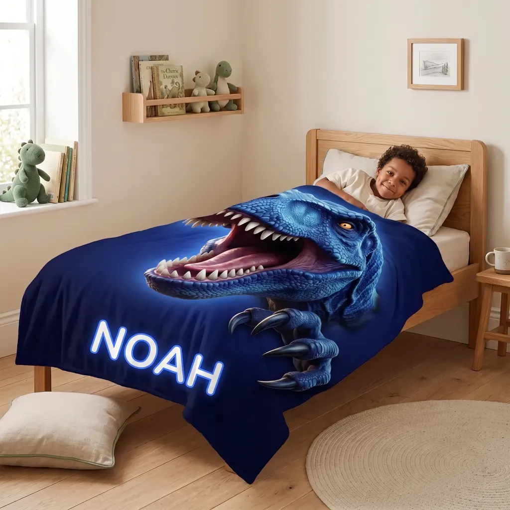 Plaid personnalisé - T-Rex bleu, Image 4 sur 6