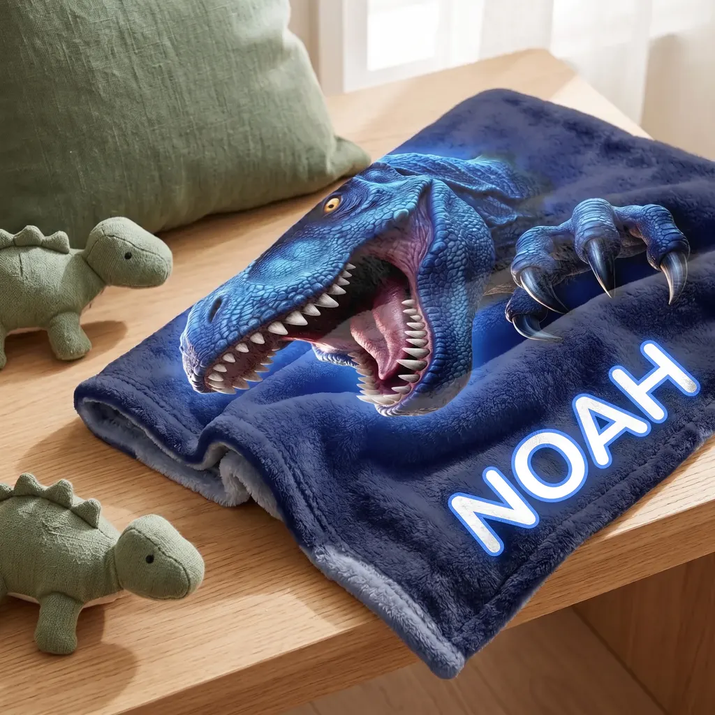 Plaid personnalisé - T-Rex bleu, Image 6 sur 6