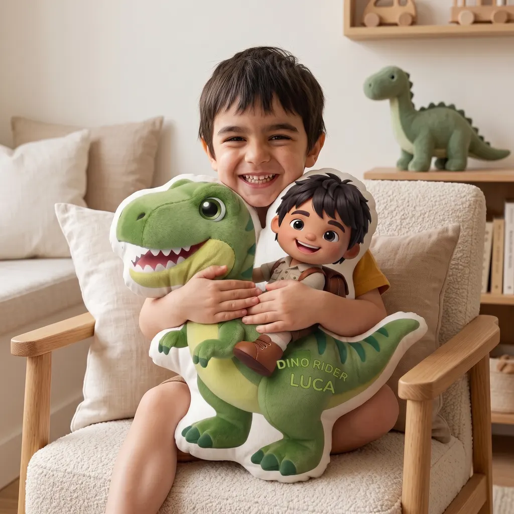 Cuscino sagomato personalizzato - Dino Rider, Immagine 2 di 6