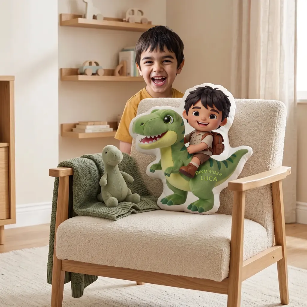 Cuscino sagomato personalizzato - Dino Rider, Immagine 4 di 6