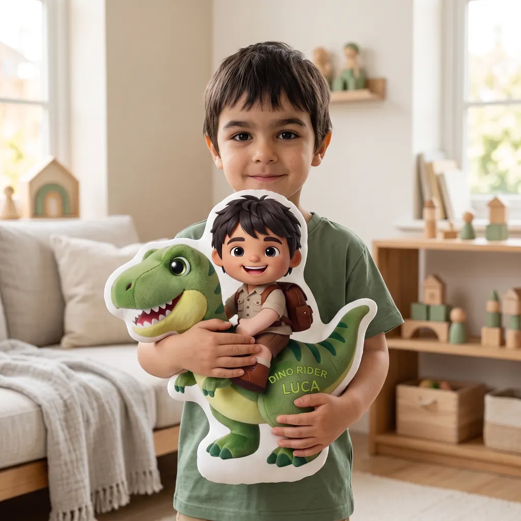 Cuscino sagomato personalizzato - Dino Rider, Immagine 5 di 6