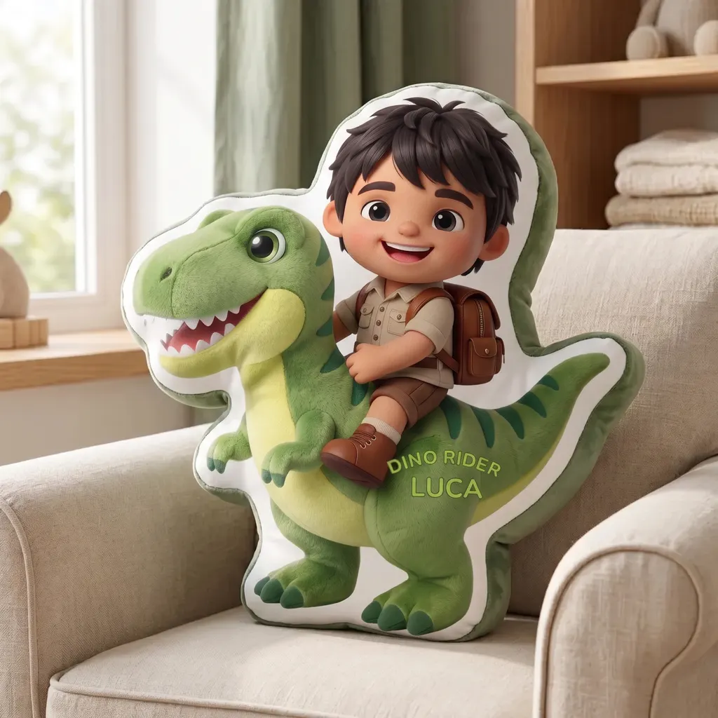 Cuscino sagomato personalizzato - Dino Rider, Immagine 6 di 6