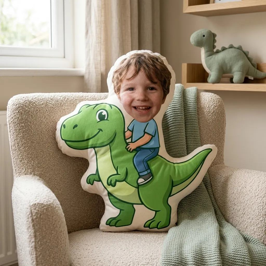 Gepersonaliseerd vormkussen - Knuffeldino, Afbeelding 4 van 6