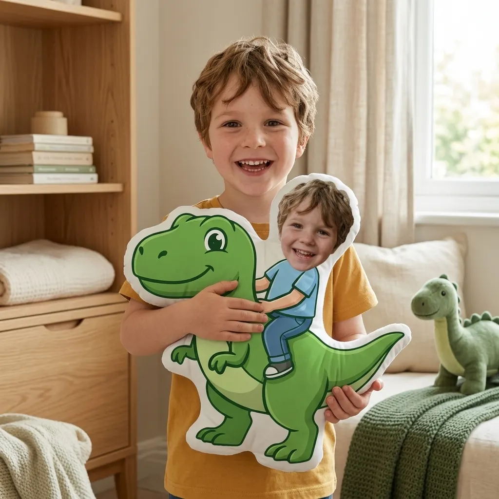 Gepersonaliseerd vormkussen - Knuffeldino, Afbeelding 5 van 6