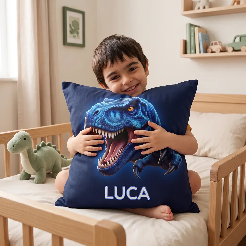 Cuscino personalizzato - T-Rex blu, Immagine 2 di 6