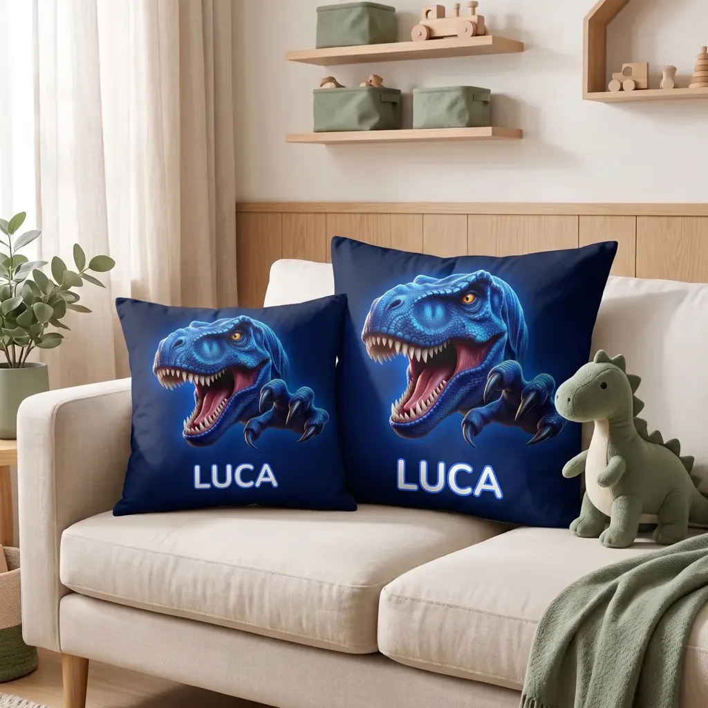 Cuscino personalizzato - T-Rex blu, Immagine 5 di 6